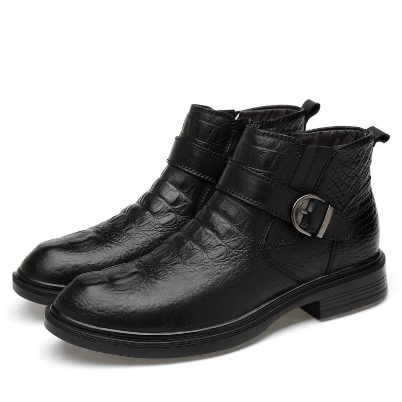 Men'S Business Dress High-Top European Embossed Crocodile Pattern Cow Leather Winter Fleece-Lined Warm Gentleman Men'S Boots Plus Size - Image 4